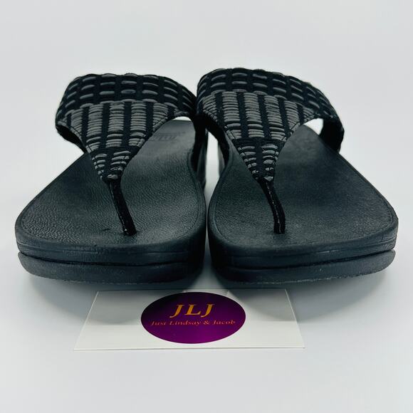 FitFlop Women's Lulu Art-Denim All Black Toe Post Sandals FB2-090 Size 8 - Picture 2 of 11